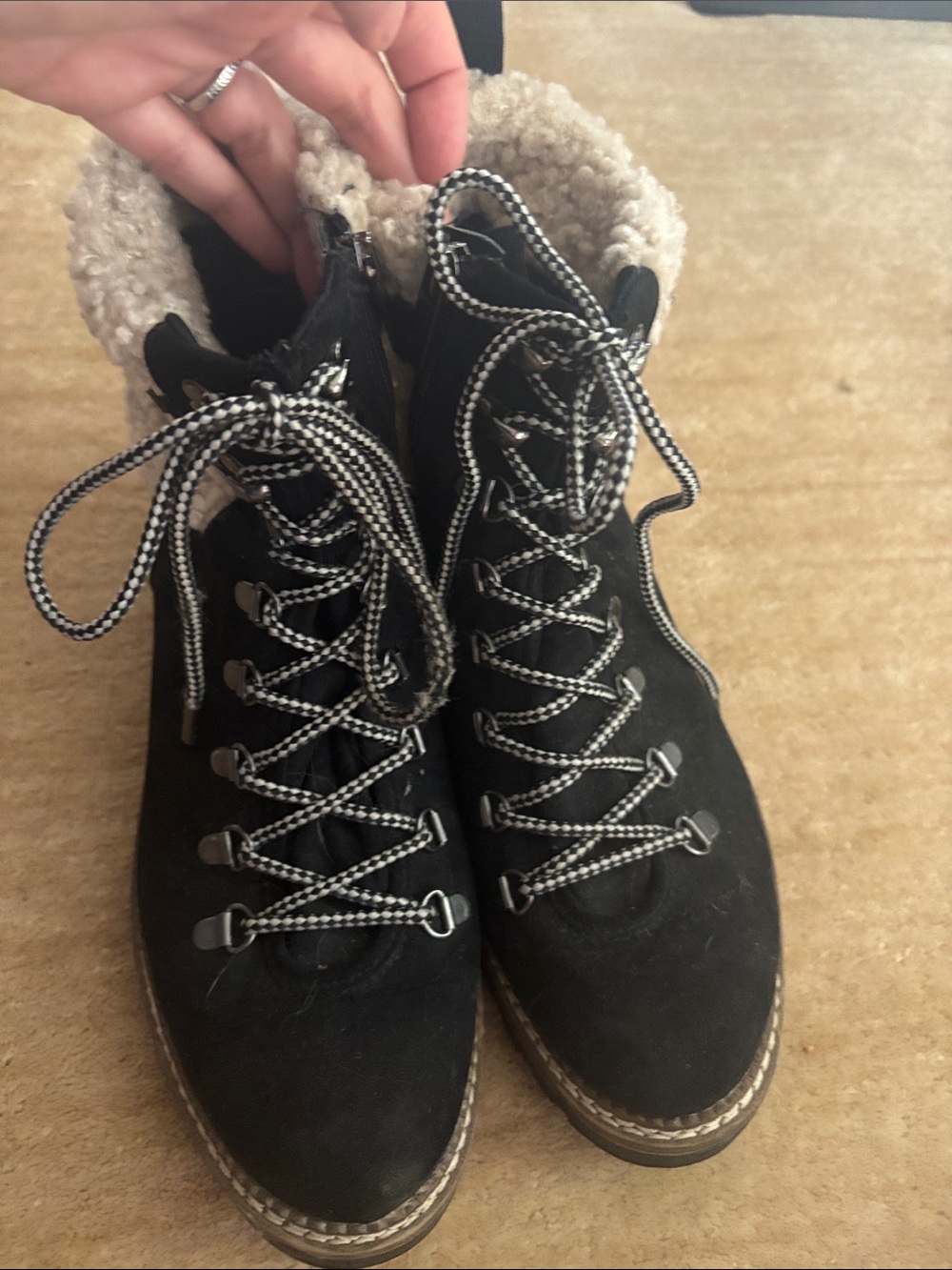 Women's Black Sherpa-Lined Lace-Up Boots
